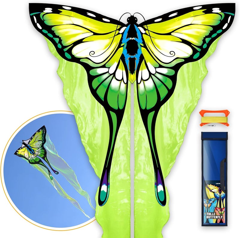 SGftre Tulle Butterfly Green Kite，Easy to Fly Kites for Kids & Adults, Perfect for Outdoor Activities & Holidays，Ideal Butterfly Kites for Kids and Adults with Kite Thread Included (Green) - Image 1
